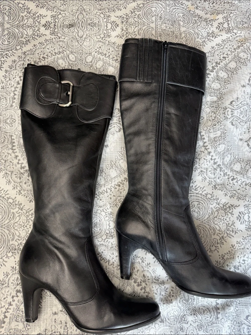 Black Leather -  Antonio Melani - Knee-High Buckle Boots - 7.5